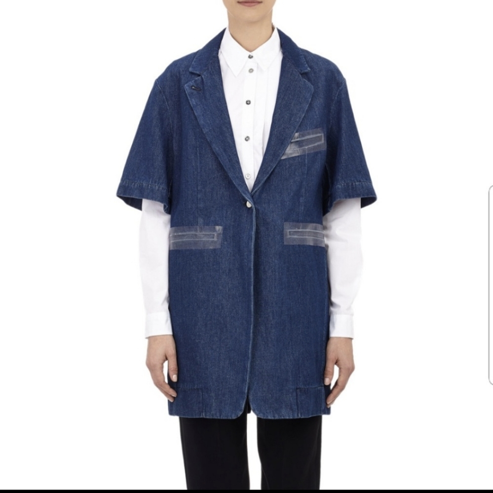 MM6 Maison Martin Margiela indigo denim short sleeve long 1 button blazer sz. 36
